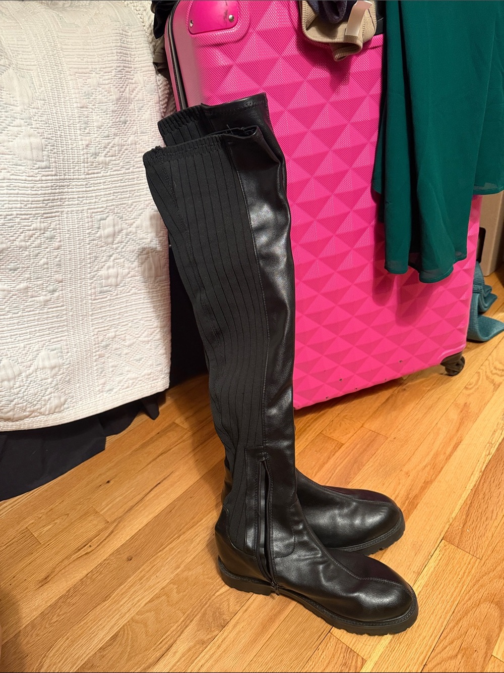 ASOS Black Over-the-Knee Ribbed Panel Boots
